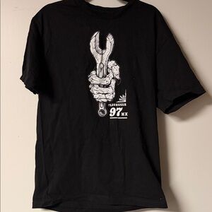 Black Graphic Tee with Wrench Design